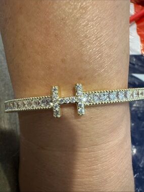Gold Crystal Pavé H Cross Bracelet - Women Jewelry